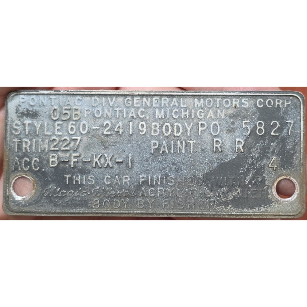 1960 Pontiac Star Chief  Trim Tag Data Plate Metal